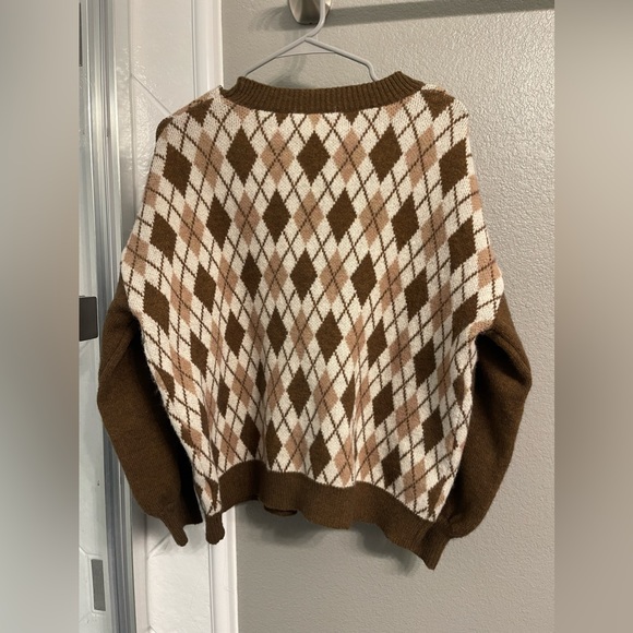 Shein Knit Cardigan Sweater - Brown, Cream (L) - Picture 2 of 7